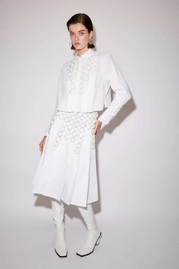 BERNARA SKIRT WHITE EMBELLISHED COTTON