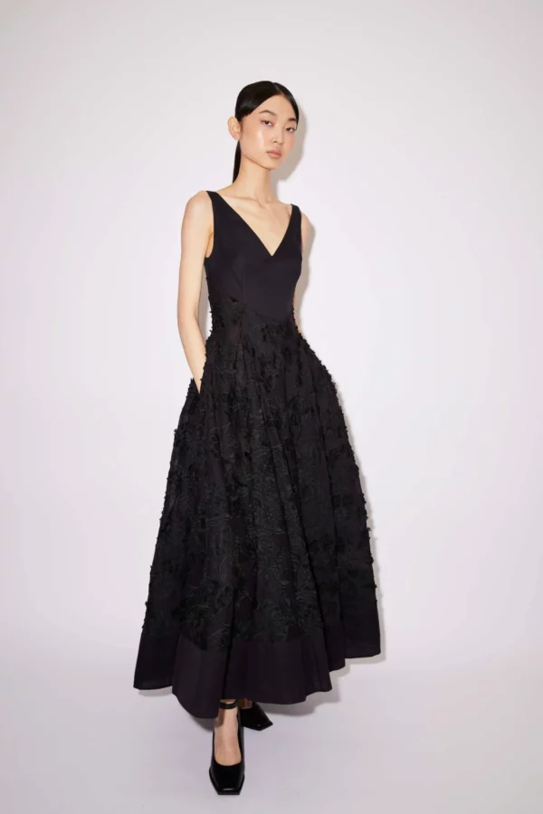 MARIANELA DRESS BLACK EMBROIDERED COTTON