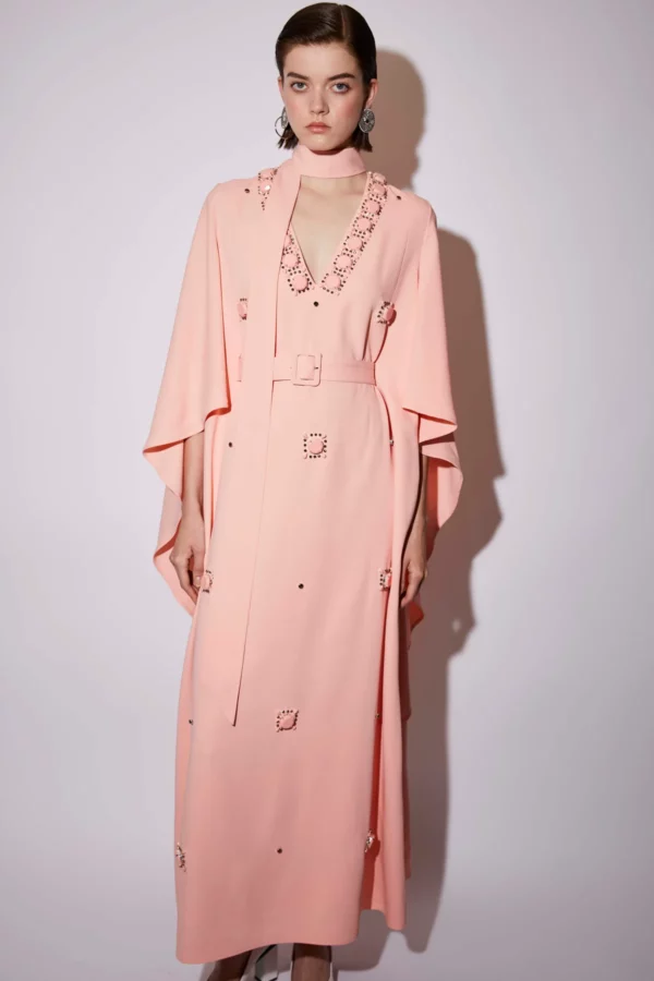 SALINA KAFTAN PINK EMBELLISHED CREPE JERSEY